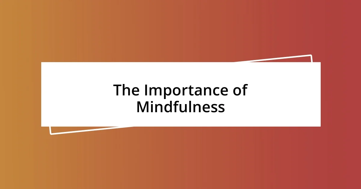 The Importance of Mindfulness